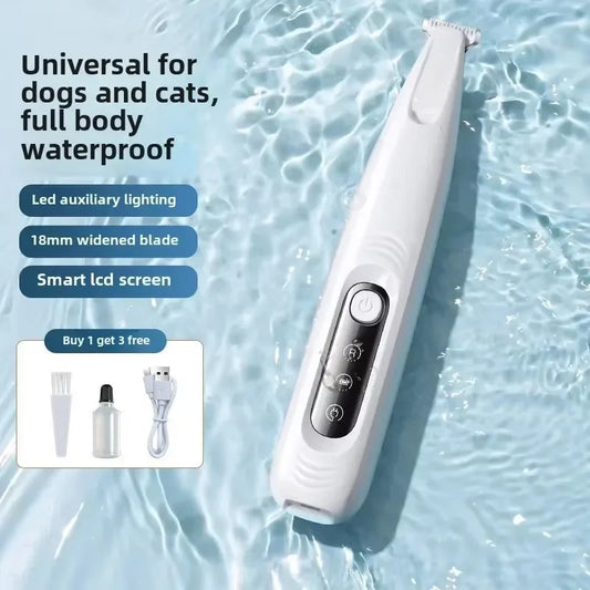 Tyst & Trådlös Hundtrimmer med LED-ljus – Perfekt för Tassklippning | LCD-display & Precisionsblad (18 mm)